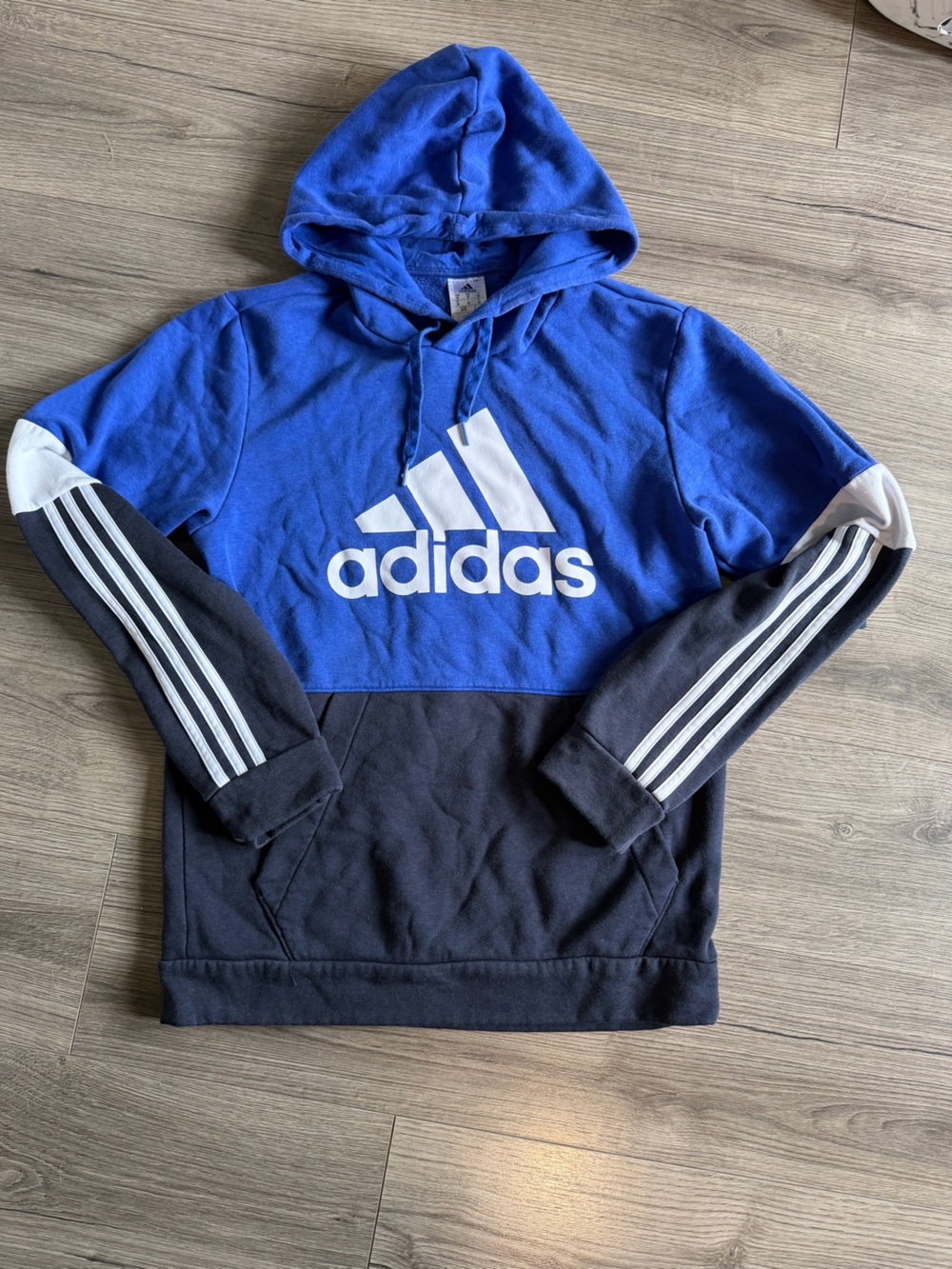 adidas Blue and Black Pullover Hoodie with White Logo